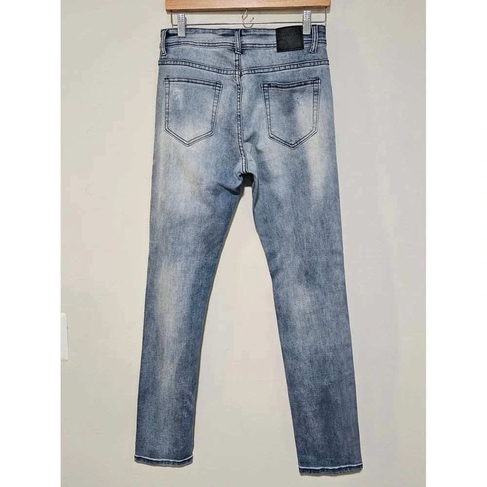 Ravmen Black Label Skinny Jeans Men 30 Light Blue Distressed Ripped Streetwear ~